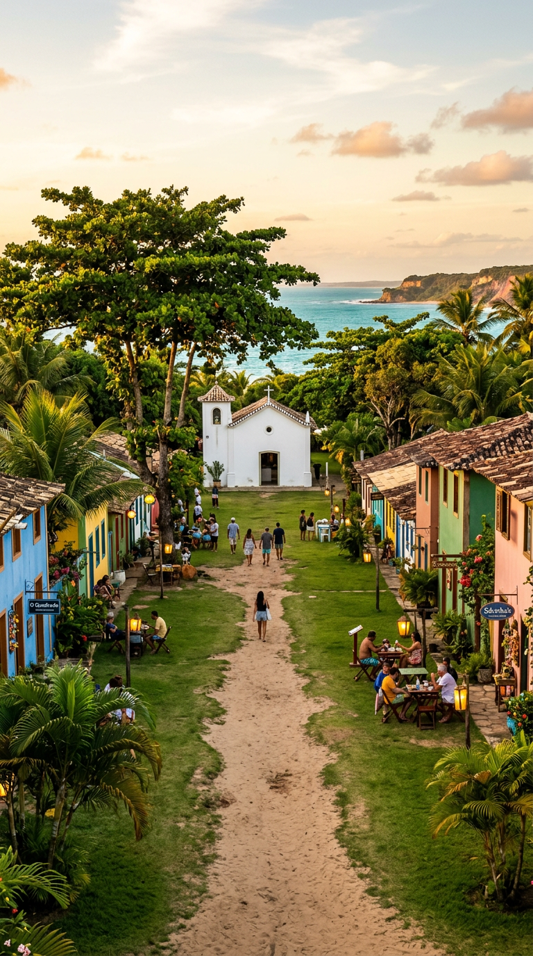 Vista do alto da falésia sobre uma longa praia deserta em Trancoso